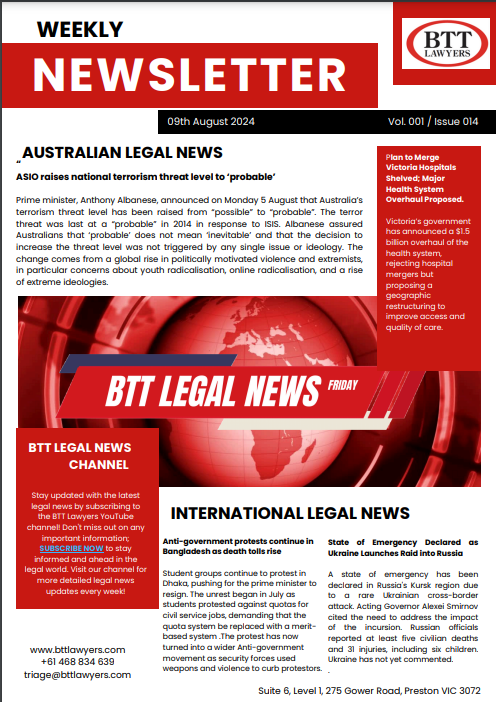 ISSUE 14 – 09 August Legal Newsletter